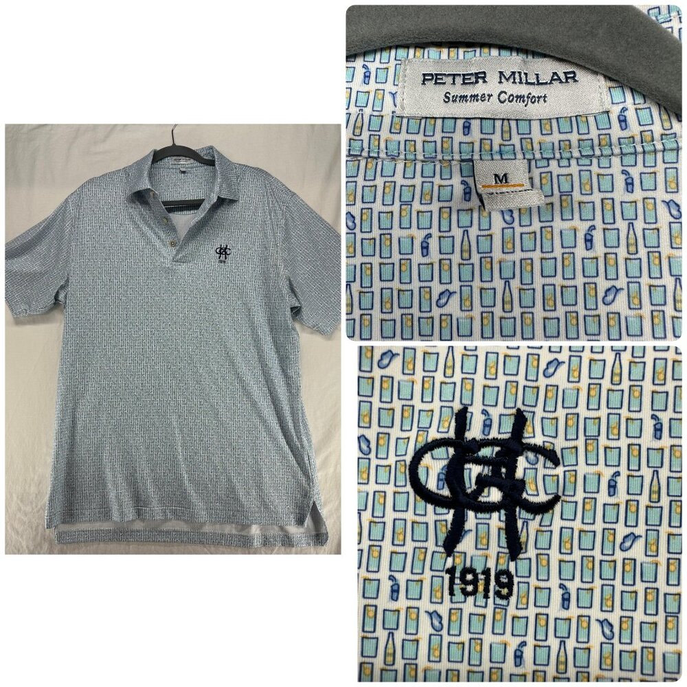 Peter Millar Polo Mens Medium Micro Print Lemonade Cups Golf Summer Comfort